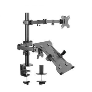 Buy Brateck-LDT12-C1M2KN-Brateck Economical Double Joint Articulating Steel Monitor Arm with Laptop Holder Fit Most 13"-32" Monitors