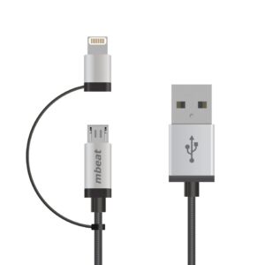 Buy MBEAT-ICAB21-1S-(LS) mbeat® 1m Lightning and Micro USB Data Cable - 2-in-1/Aluminmum Shell Crush-Proof/Nylon Braided/Silver/ Apple/Andriod Tablet Mobile Device (L)