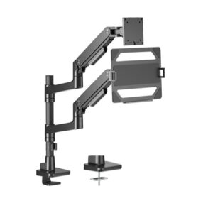 Buy Brateck-LDT81-C024P-ML-B-Brateck LDT81-C024P-ML-B NOTEWORTHY POLE-MOUNTED HEAVY-DUTY GAS SPRING DUAL MONITOR ARM WITH LAPTOP HOLDER Fit Most 17"-49" Monitor Fine Texture Black