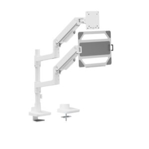 Buy Brateck-LDT81-C024P-ML-W-Brateck LDT81-C024P-ML-W NOTEWORTHY POLE-MOUNTED HEAVY-DUTY GAS SPRING DUAL MONITOR ARM WITH LAPTOP HOLDER Fit Most 17"-49" Monitor Fine Texture White